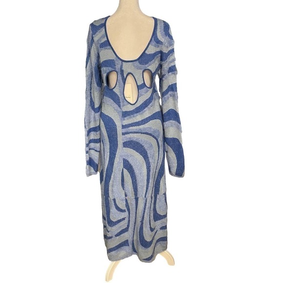 NWT House of Sunny Wave Sweater Blue Moon Dress Cut out Back Long Sleeve Blue 8 - Picture 8 of 16